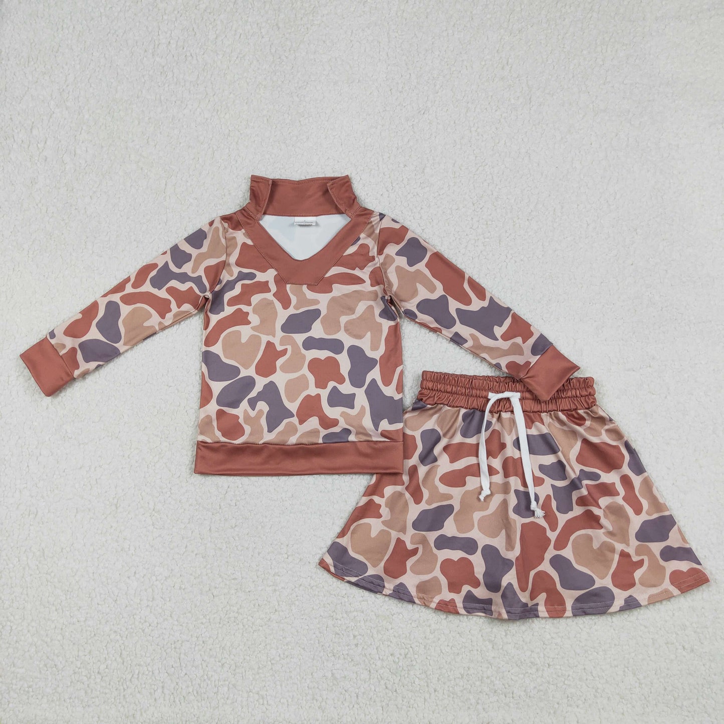GLD1476 Hunting Camo Long Sleeve Skorts Skirts Girls Set