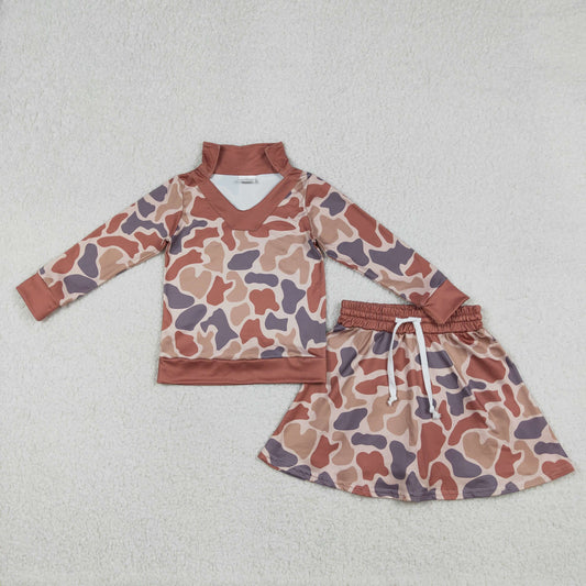 GLD1476 Hunting Camo Long Sleeve Skorts Skirts Girls Set