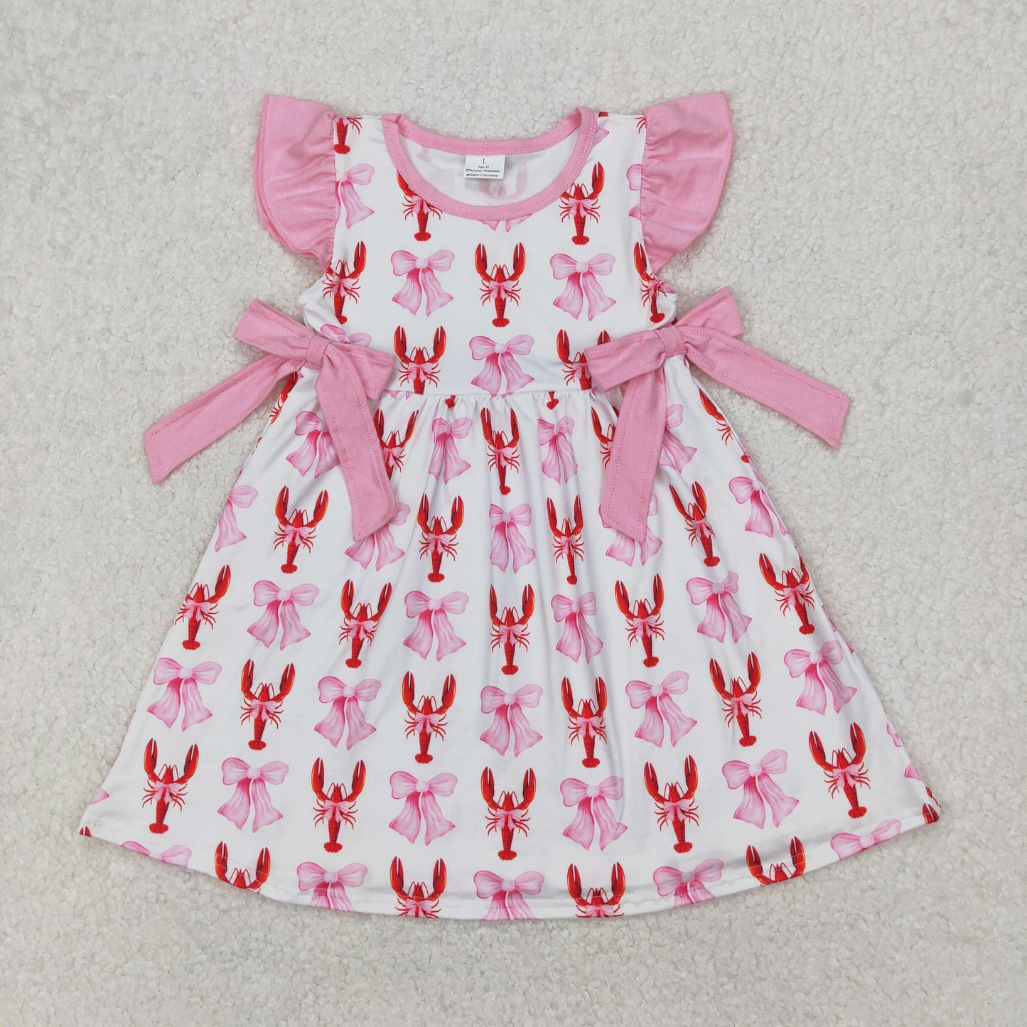 GSD1890 red crayfish pink bows flutter sleeve girls dress