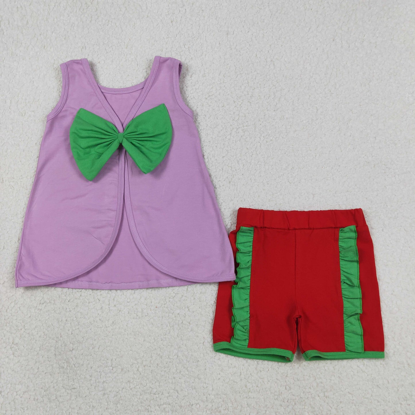 GSSO3465 Cartoon Princess Sleeveless With Bow Shorts Girls Set
