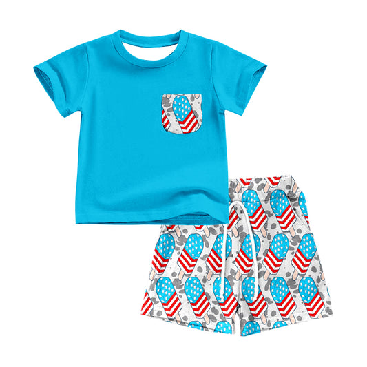 Preorder July 4th Blue Pocket Short Sleeve Ice Shorts Boys Summer Set