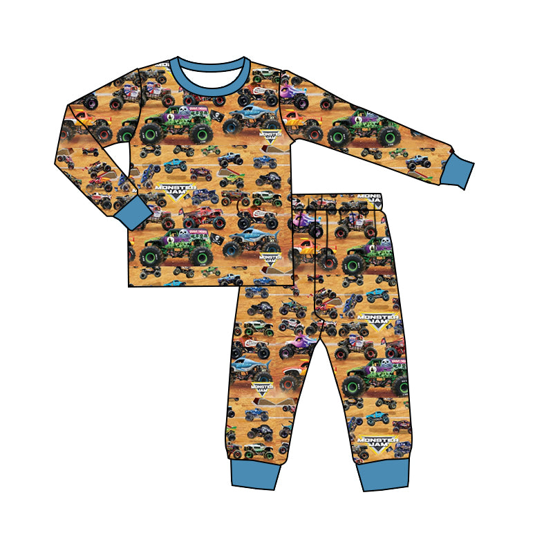 custom cartoon car brown long sleeve pants boys pajamas