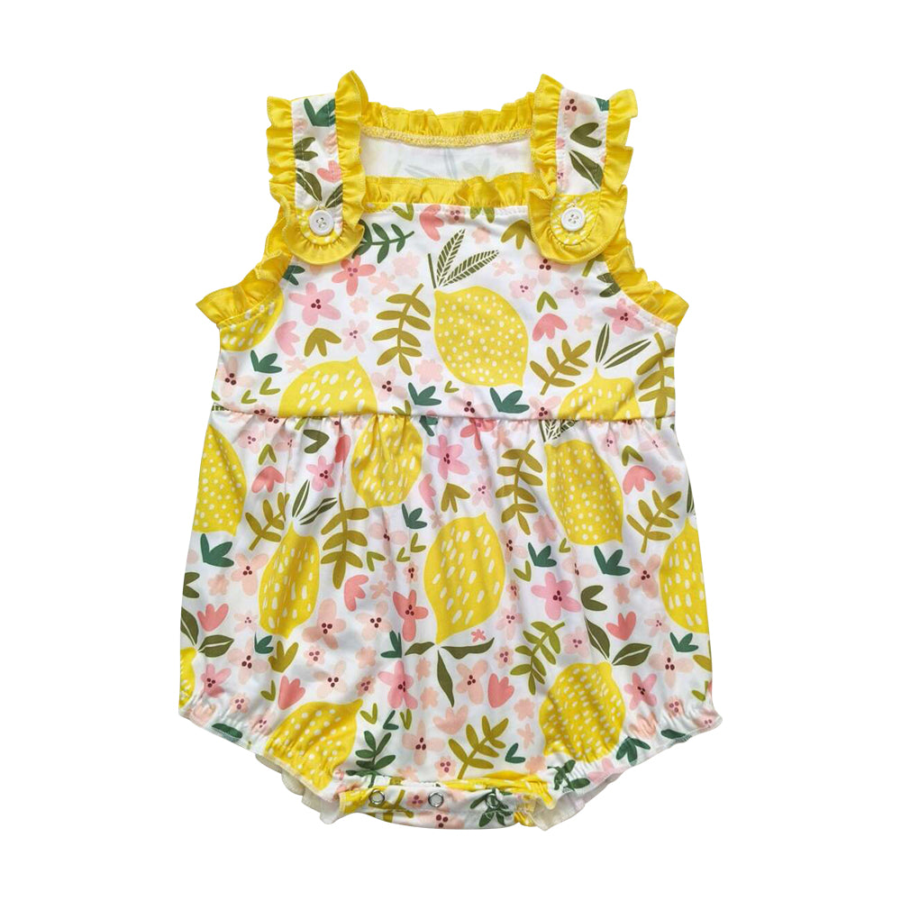 SR1224 Lemon flowers yellow sleeveless girls romper
