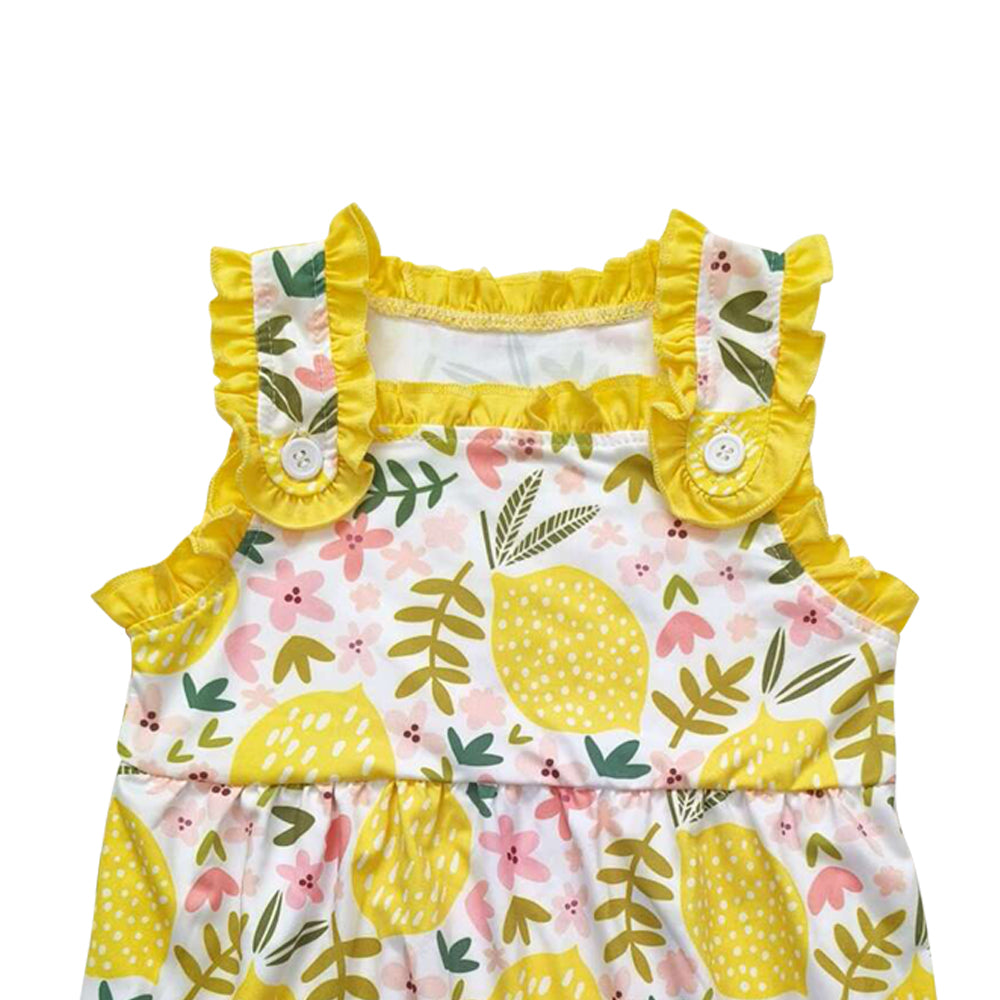 SR1224 Lemon flowers yellow sleeveless girls romper