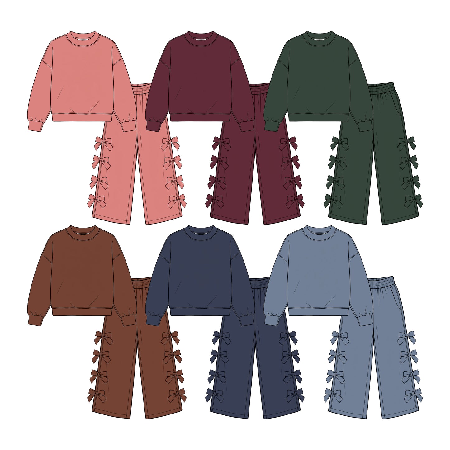 preorder Solid Color Bows Girls Set Sibling Clothes