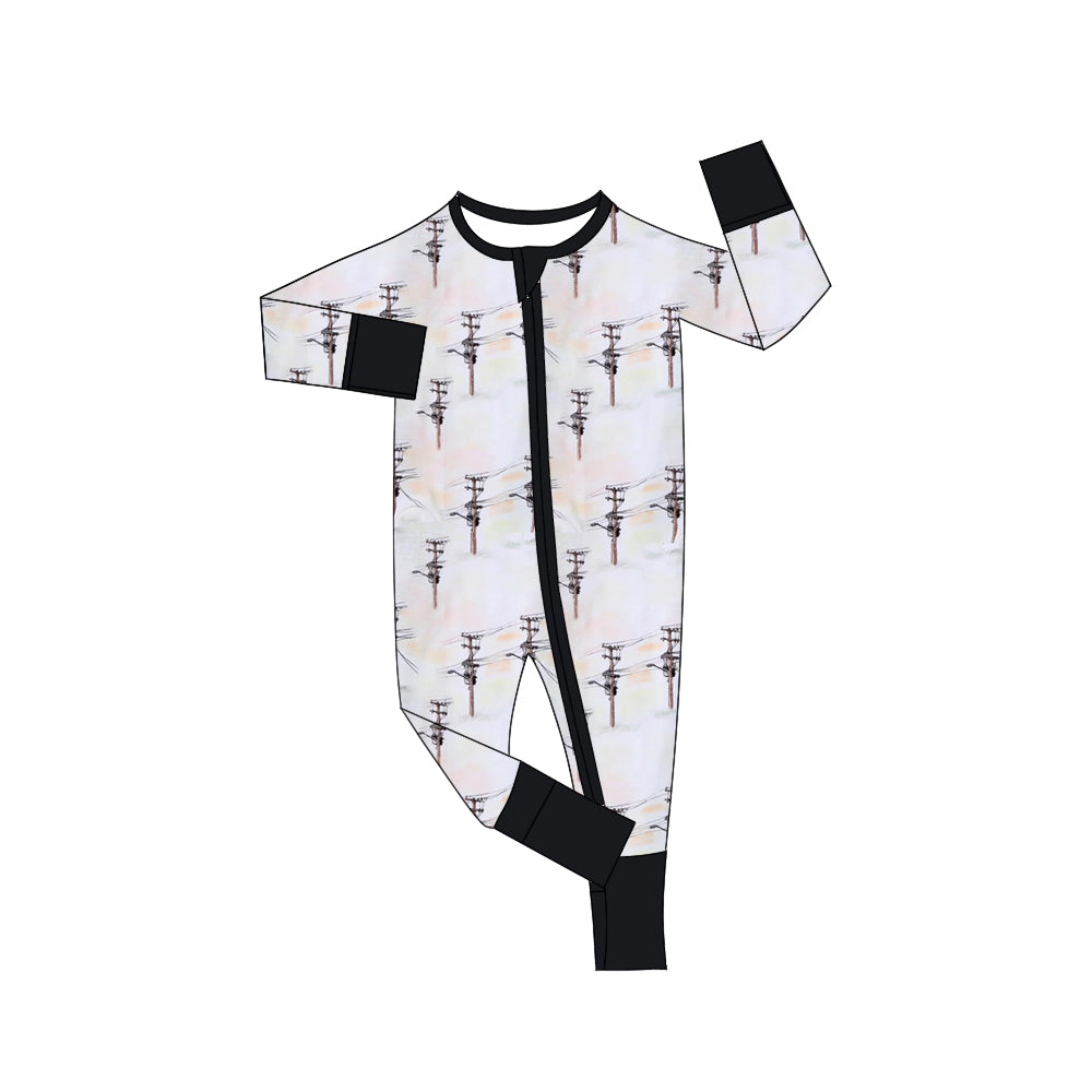 custom style lineman white long sleeve boys zipper romper