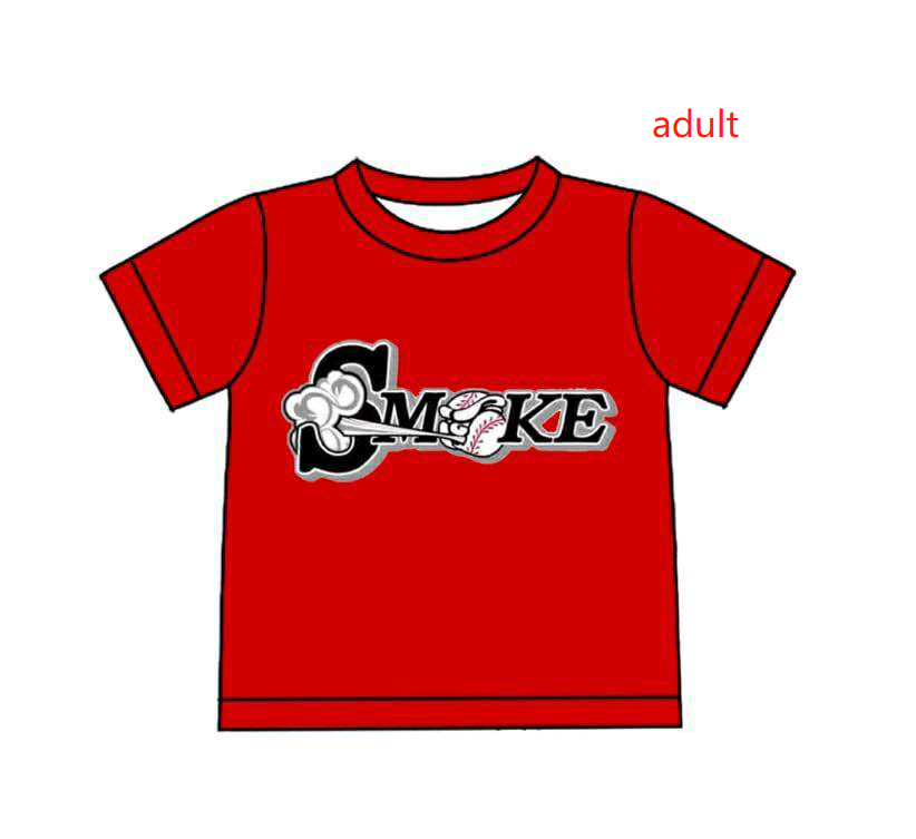 Custom Moq 3 baseball team smoke red short sleeve hoodie adult man top