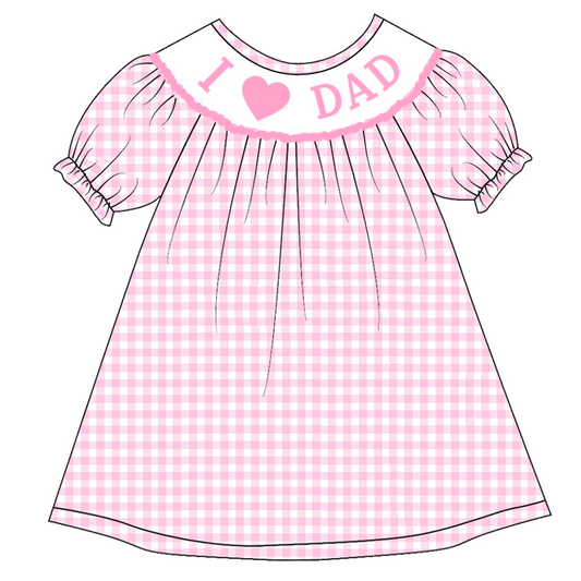 custom style i love dad pink checkered short sleeve girls dress