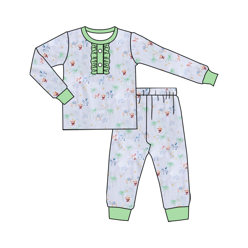 custom zoo animals green long sleeve pants girls pajamas
