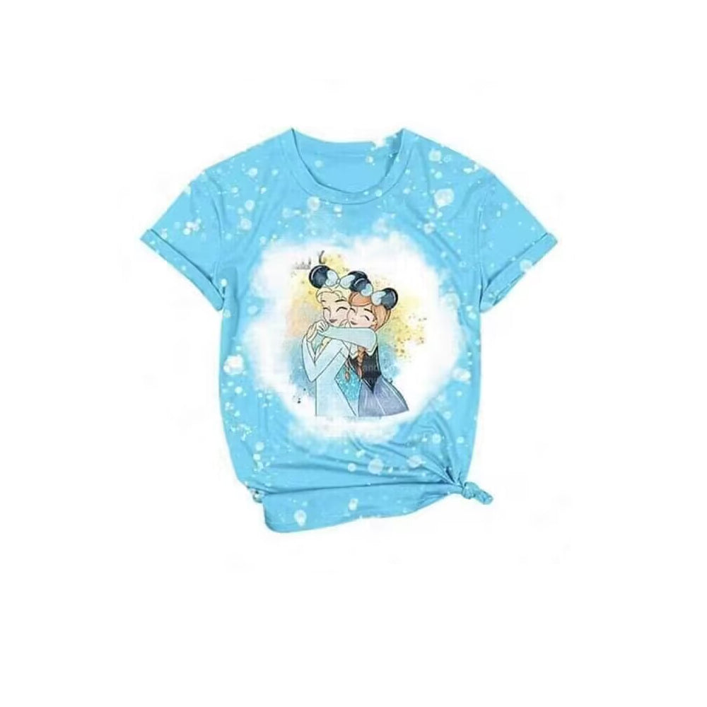 custom S cartoon princess sky blue short sleeve girls top