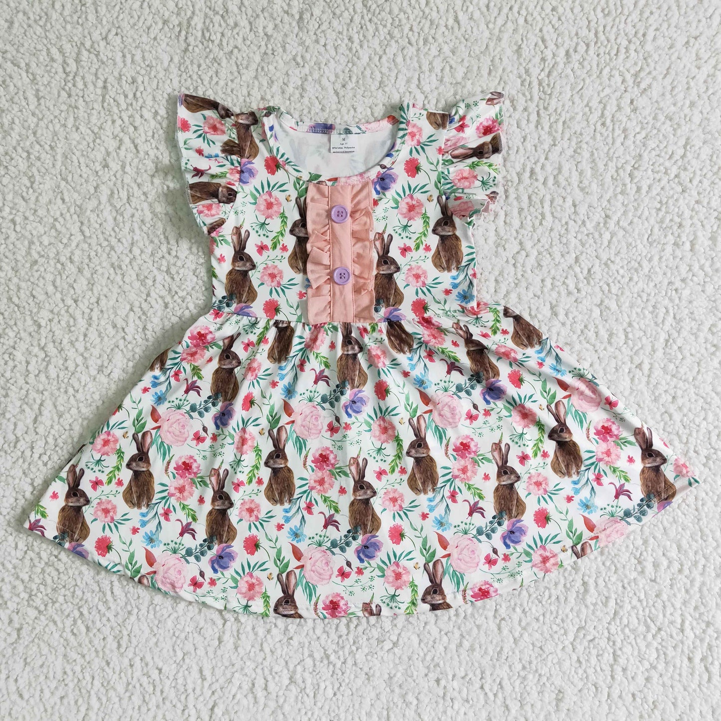 B11-30 Flutter Sleeve Easter Baby Girls Rabbits Dress