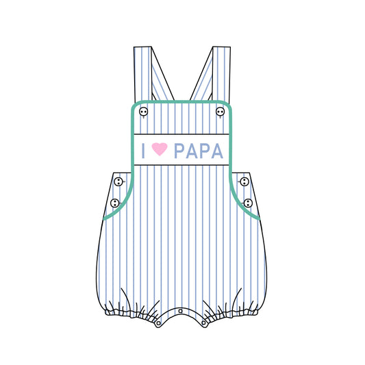 Custom I love papa green striped sleeveless boys romper moq 3