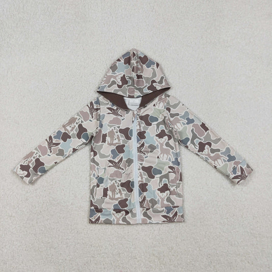 BT1390 hunting camo dog deer mallard duck hoodie zipper long sleeve boys coat
