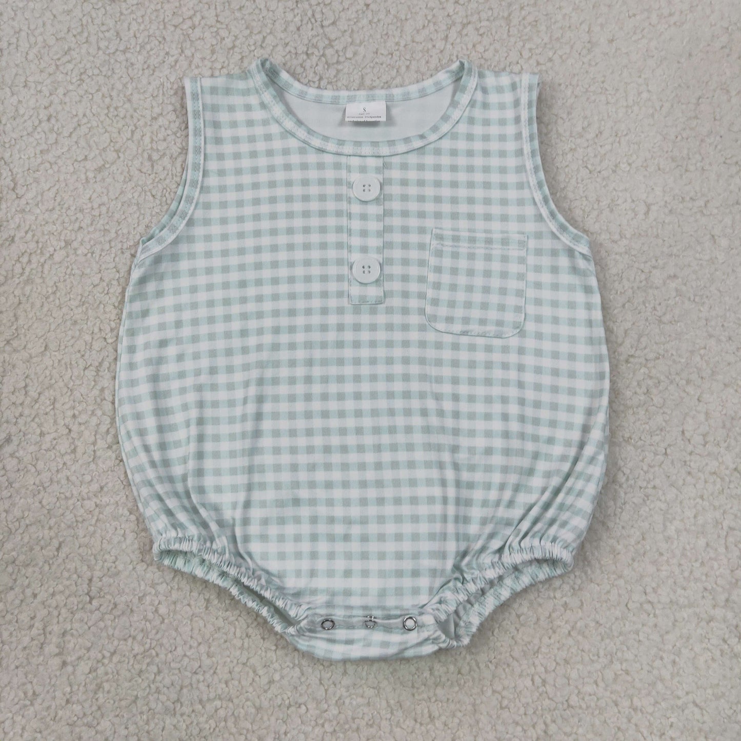 SR4234 Green Checkered Sleeveless Boys Romper