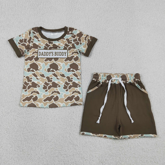 Embroidery BSSO1839 Daddy's Buddy Camo Short Sleeve Shorts Boys Set