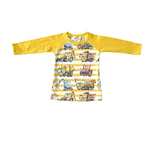 preorder BT0299 Construction truck yellow long sleeve kids top