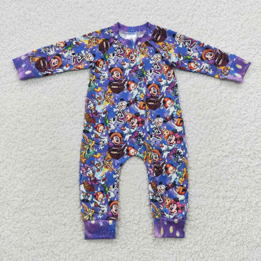 LR0487 Halloween Pumpkin Cartoon Purple Long Sleeve Kids Romper