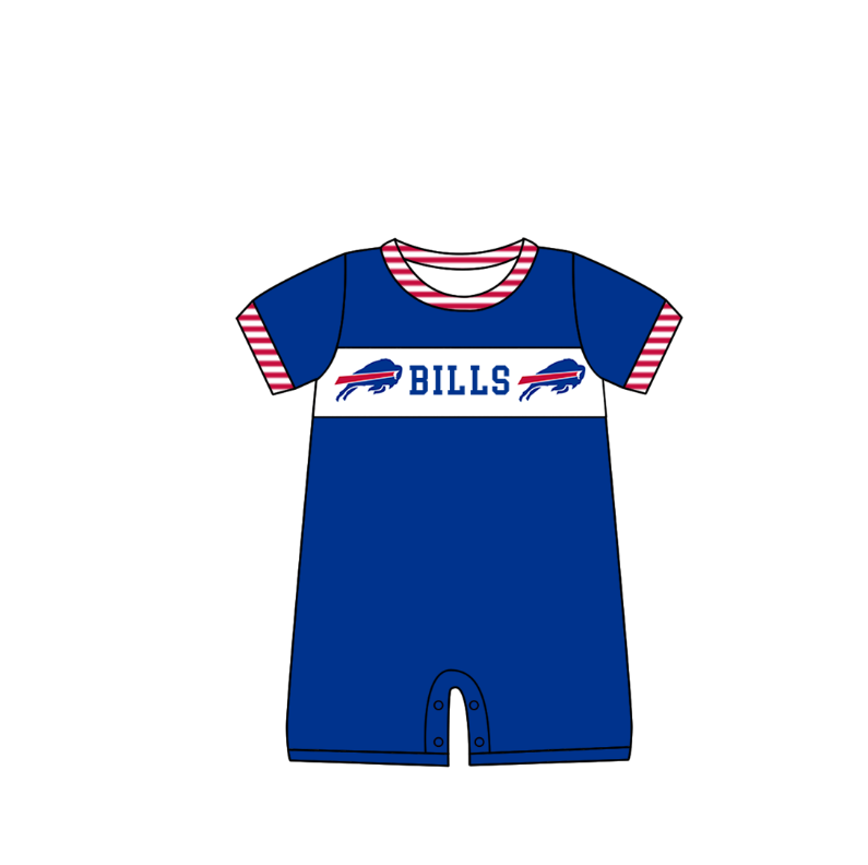 Custom Moq 3 Football Team Bills Blue Short Sleeve Boys Romper