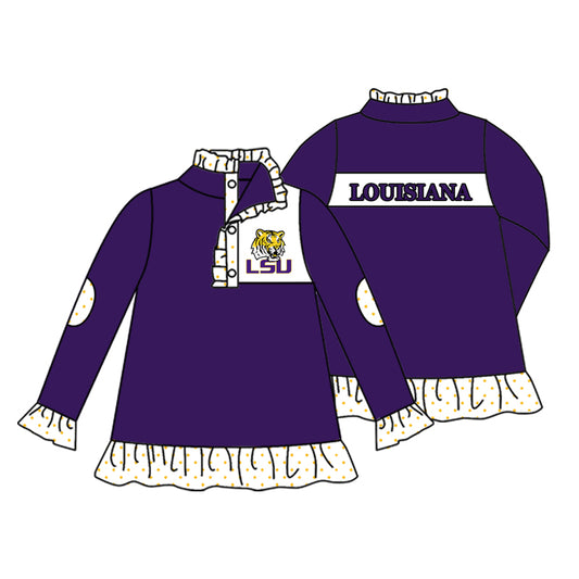 custom moq 3 LOUISIANA Purple Long Sleeve Girls Pullover