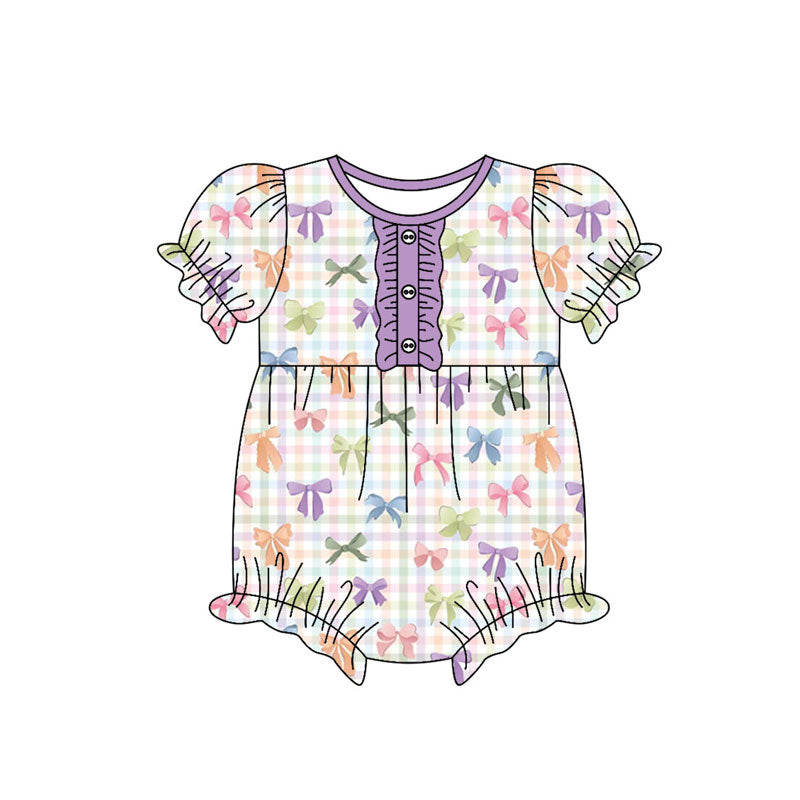 custom moq 5 colorful bows short sleeve girls romper