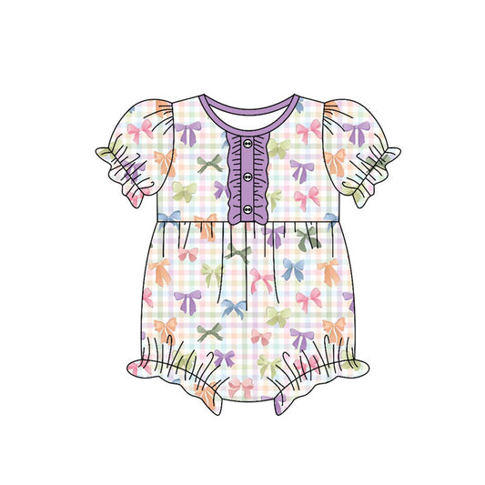 custom moq 5 colorful bows short sleeve girls romper
