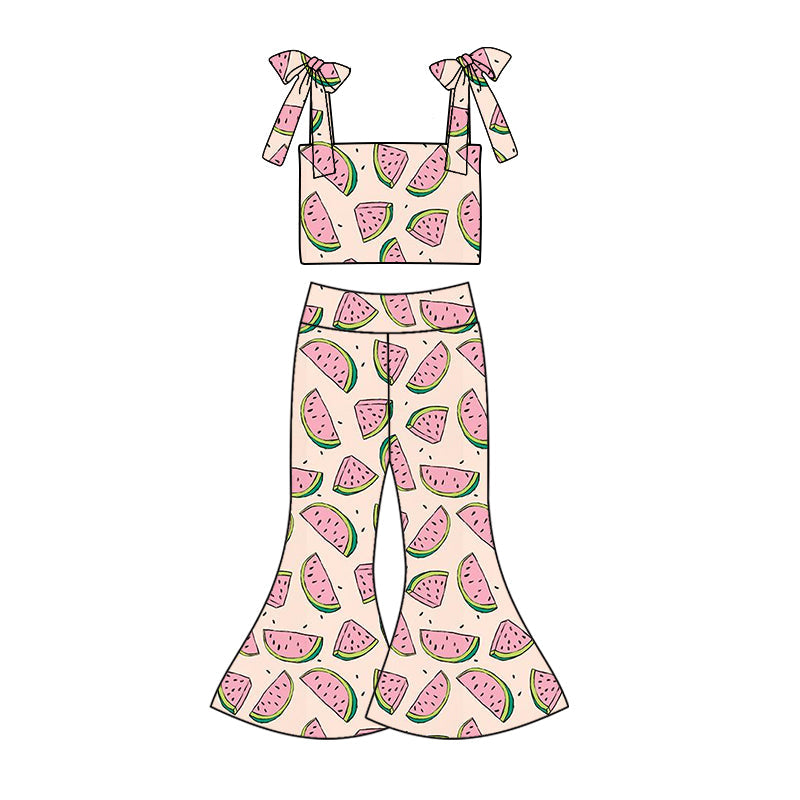 custom (moq 5)Baby Girls Watermelon Straps Top Bell Pants Clothes Sets