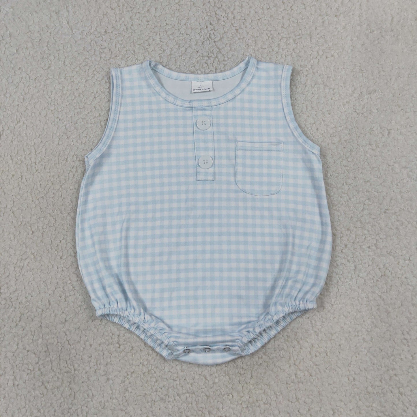 SR4232 Blue Checkered Sleeveless Boys Romper
