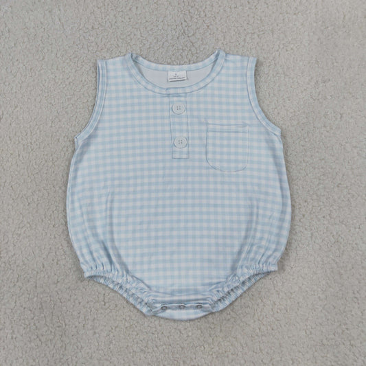 SR4232 Blue Checkered Sleeveless Boys Romper