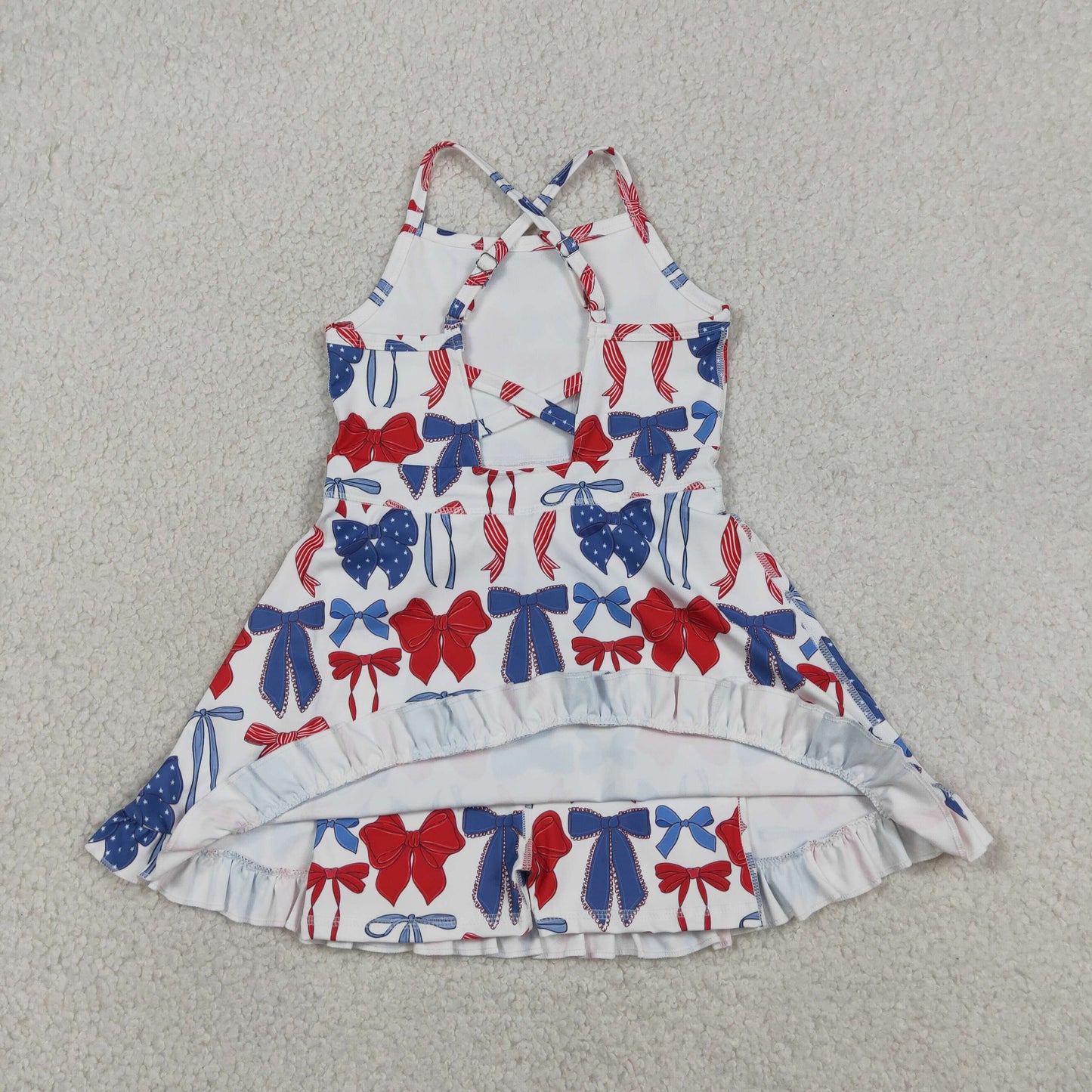 GSD4064 yoga July 4th red blue bows girls dress with shorts