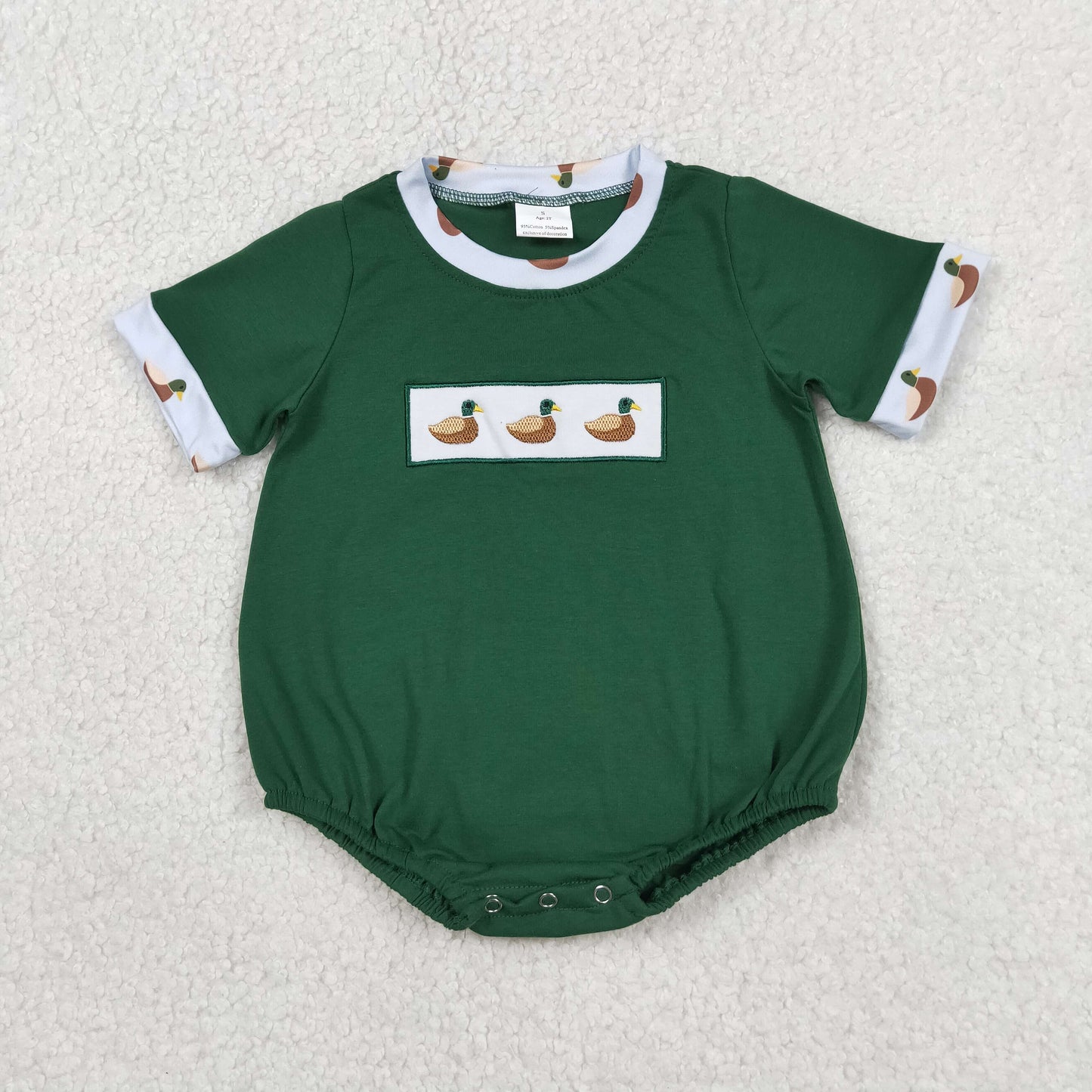 Embroidery SR4092 SR4091 Hunting Mallard Duck Green Short Sleeve Boys Romper