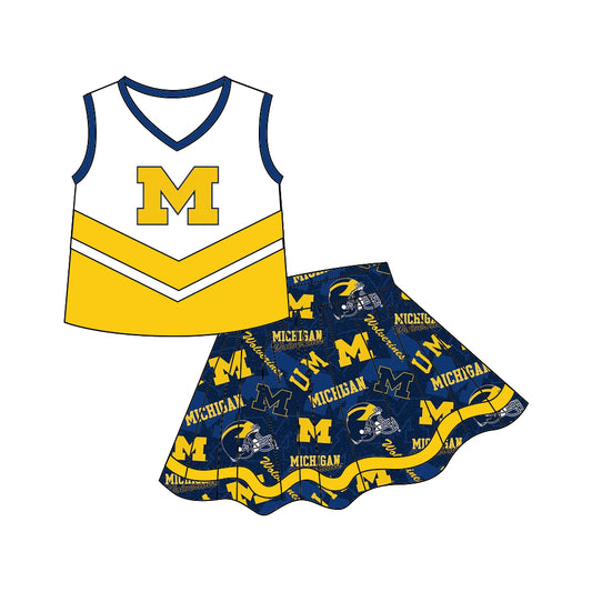 custom S 8.9 Blue & yellow sleeveless skirt cheerleader dress
