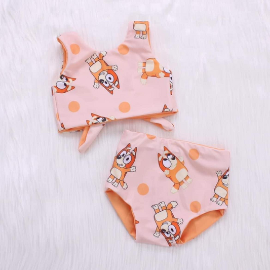 Custom S cartoon orange dog sleeveless Summer girls swimsuits niunais