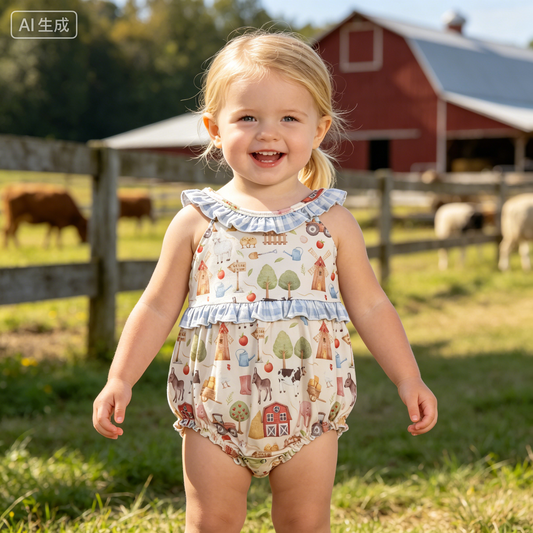 SR3852 Farm House Animals Girls Romper