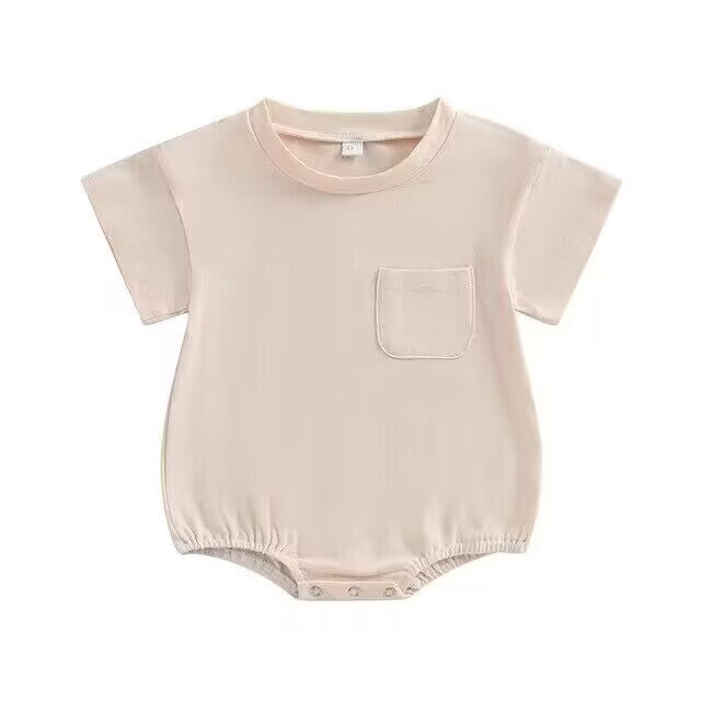 custom S light pink pocket short sleeve girls romper no moq