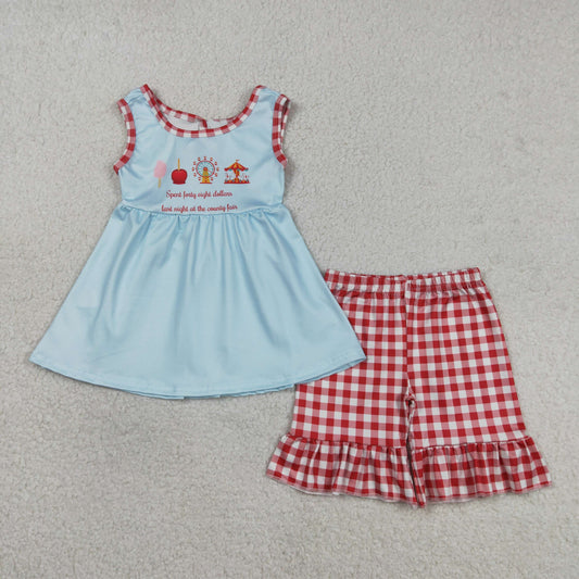 GSSO2544 Spent Forty Eight Dollars Sleeveless Red Checkered Shorts Girls Set