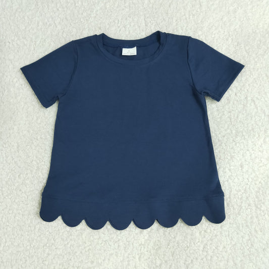 GT1773 Scallop Navy Blue Short Sleeve Girls Top