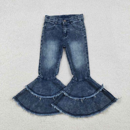 C5-15 Blue Bleach Designs Double Ruffles Girls Jeans