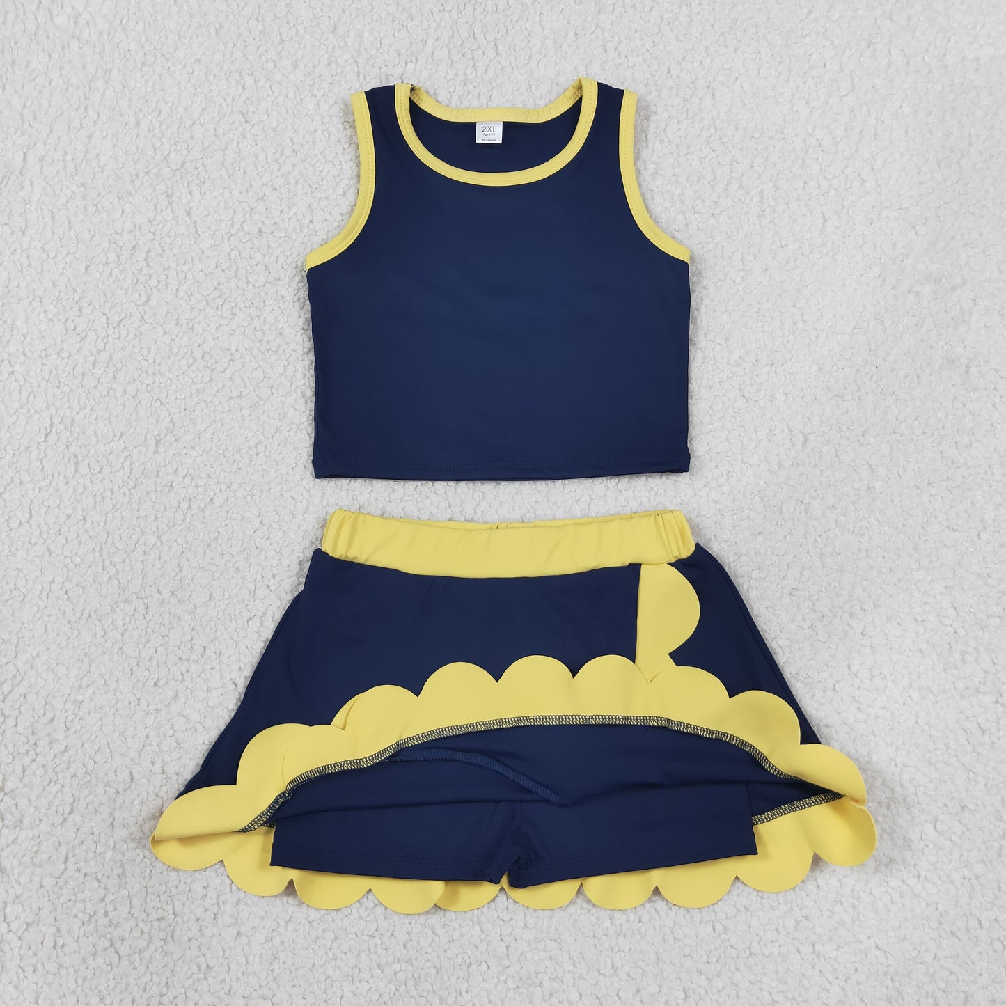 GSD4111Yoga Scallop Navy Blue Sleeveless Skort Skirt Girls Set