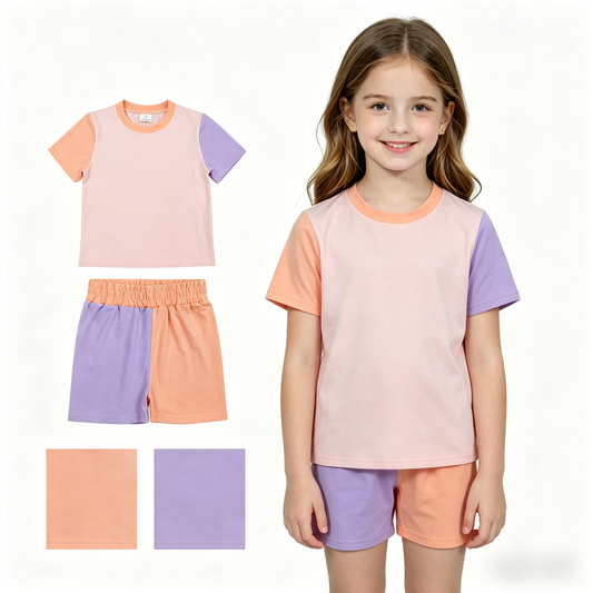 GSSO3504 Blue Pink Short Sleeve Girls Set