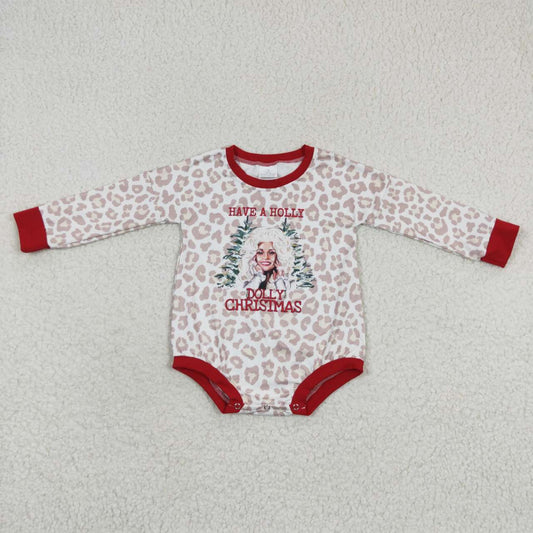 LR0283 Christmas Singer Pink Leopard Long Sleeves Kids Romper