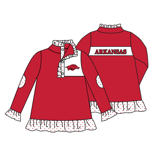 custom moq 3 ARKANSAS Red Long Sleeve Girls Pullover