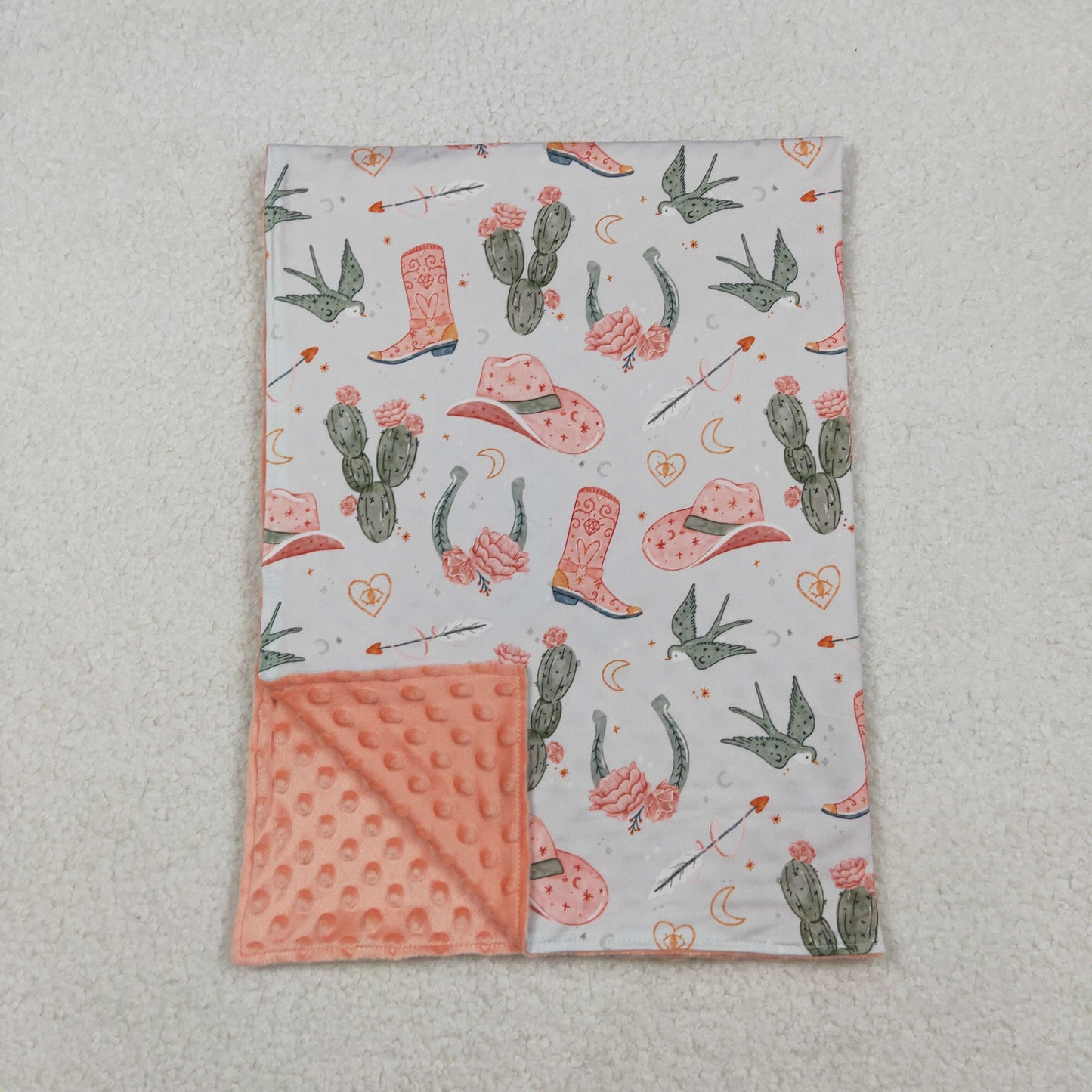 BL0177 Western cactus hat boot pink baby blanket