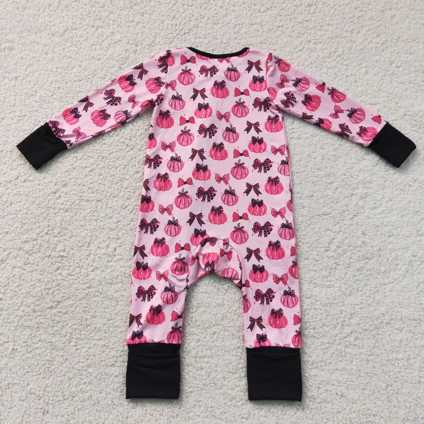 LR3069 Pumpkin Hot Pink Zipper Long Sleeve Girls Romper