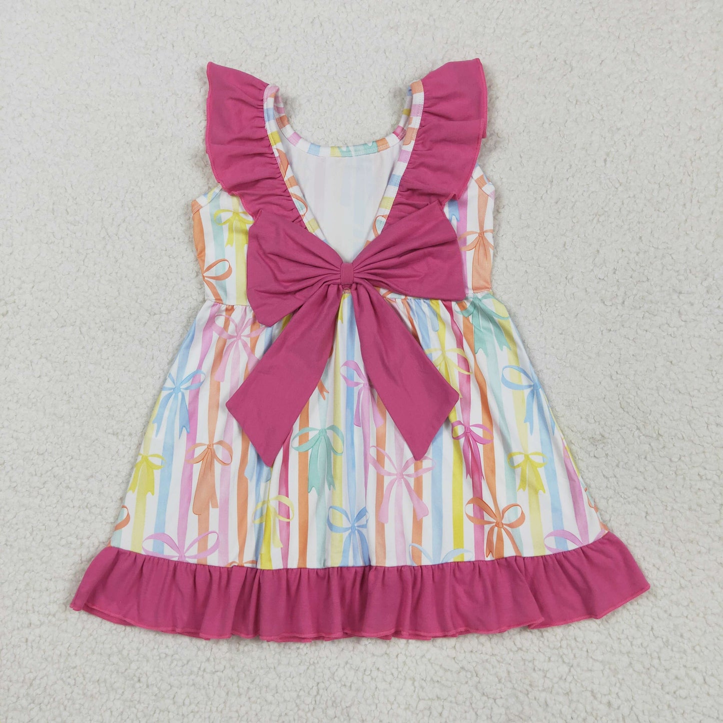 GSD2322 colorful bows rainbow striped coquette bows  sleeveless girls dress