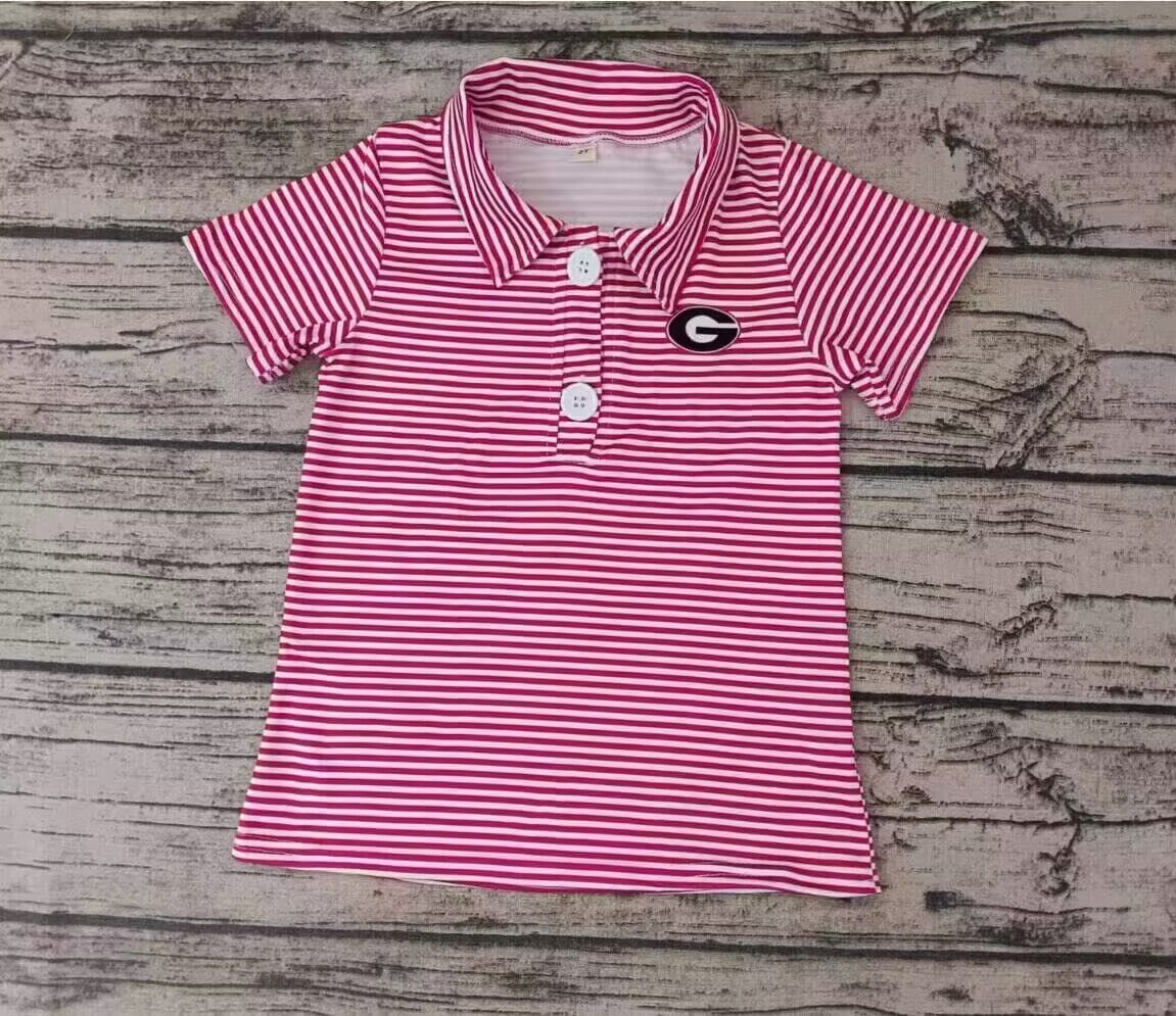 custom S Team dog red striped short sleeve boys top