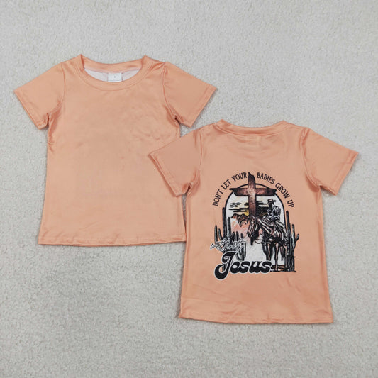 BT1618 Western Easter Rodeo Jesus Orange Short Sleeve Boys Top
