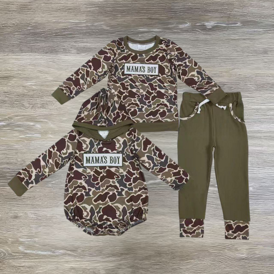 Embroidery Mama's Boy Camo Romper/Set RTS Sibling Clothes