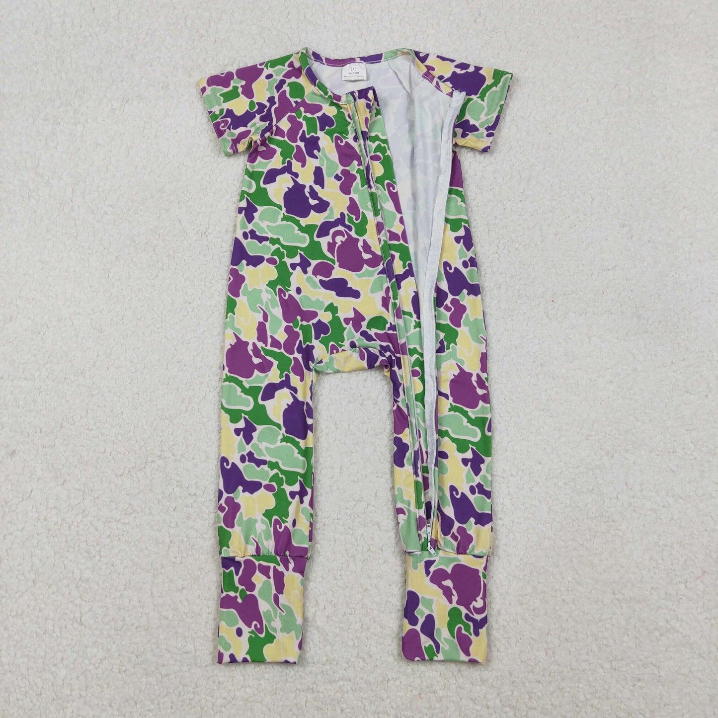 SR3211 Mardi Gras purpe yellow green zipper short sleeve boys romper