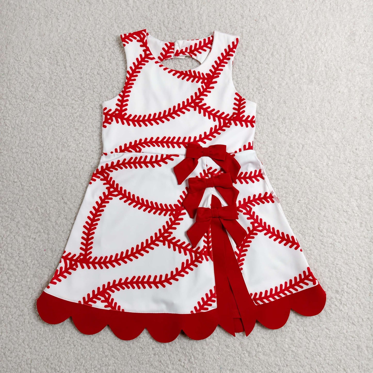 GSD3833 Yoga Baseball Red Bows Sleeveless Shorts Girls Dress