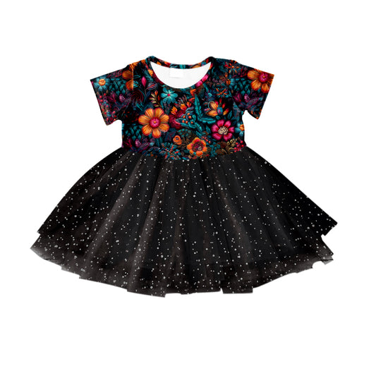 custom S 8.9 Colorful flowers short sleeve tutu dress